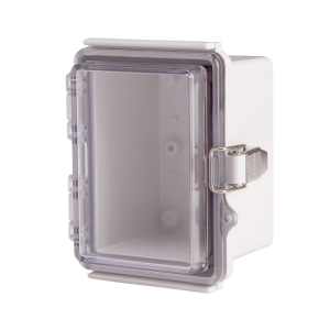 Plastic Enclosure, ABS gray body & PC clear cover, P type for molded hinge & stainless steel latch, W3.54 x L4.72 x D3.35" size, IP67