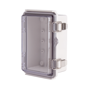 Plastic Enclosure, ABS gray body & PC clear cover, P type for molded hinge & stainless steel latch, W3.94 x L5.91 x D2.76" size, IP67