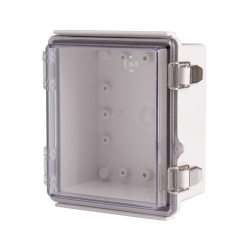 Plastic Enclosure, ABS gray body & PC clear cover, P type for molded hinge & stainless steel latch, W5.12 x L5.91 x D3.35" size, IP67