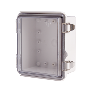 Plastic Enclosure, ABS gray body & PC clear cover, P type for molded hinge & stainless steel latch, W5.12 x L5.91 x D3.35" size, IP67