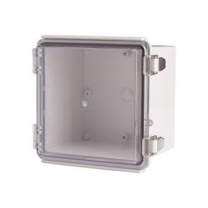 Plastic Enclosure, ABS gray body & PC clear cover, P type for molded hinge & stainless steel latch, W5.91 x L5.91 x D4.72" size, IP67