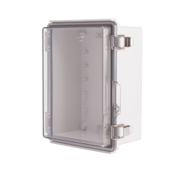 Plastic Enclosure, ABS gray body & PC clear cover, P type for molded hinge & stainless steel latch, W6.30 x L8.27 x D3.94" size, IP67