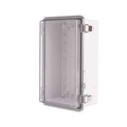 Plastic Enclosure, ABS gray body & PC clear cover, P type for molded hinge & stainless steel latch, W6.30 x L10.24 x D3.94" size, IP67