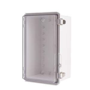 Plastic Enclosure, ABS gray body & PC clear cover, P type for molded hinge & stainless steel latch, W6.30 x L10.24 x D5.12" size, IP67