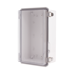 Plastic Enclosure, ABS gray body & PC clear cover, P type for molded hinge & stainless steel latch, W6.69 x L10.63 x D4.33" size, IP67