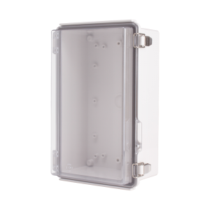 Plastic Enclosure, ABS gray body & PC clear cover, P type for molded hinge & stainless steel latch, W6.69 x L10.63 x D4.33" size, IP67