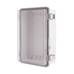 Plastic Enclosure, ABS gray body & PC clear cover, P type for molded hinge & stainless steel latch, W7.48 x L11.02 x D3.94" size, IP67