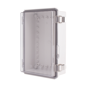 Plastic Enclosure, ABS gray body & PC clear cover, P type for molded hinge & stainless steel latch, W7.48 x L11.02 x D3.94" size, IP67