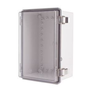 Plastic Enclosure, ABS gray body & PC clear cover, P type for molded hinge & stainless steel latch, W7.48 x L11.02 x D5.51" size, IP67