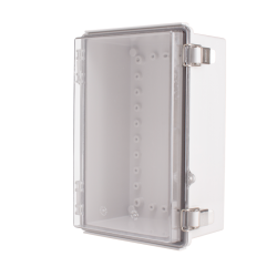 Plastic Enclosure, ABS gray body & PC clear cover, P type for molded hinge & stainless steel latch, W7.87 x L11.81 x D5.12" size, IP67