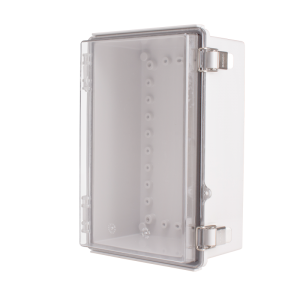 Plastic Enclosure, ABS gray body & PC clear cover, P type for molded hinge & stainless steel latch, W7.87 x L11.81 x D5.12" size, IP67