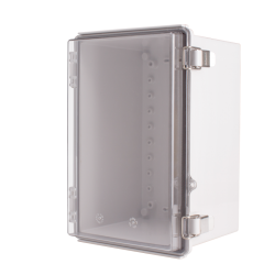 Plastic Enclosure, ABS gray body & PC clear cover, P type for molded hinge & stainless steel latch, W7.87 x L11.81 x D7.09 size, IP67