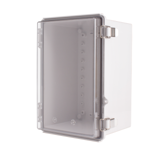 Plastic Enclosure, ABS gray body & PC clear cover, P type for molded hinge & stainless steel latch, W7.87 x L11.81 x D7.09 size, IP67