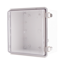 Plastic Enclosure, ABS gray body & PC clear cover, P type for molded hinge & stainless steel latch, W8.27 x L8.27 x D5.12" size, IP67