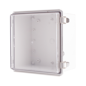 Plastic Enclosure, ABS gray body & PC clear cover, P type for molded hinge & stainless steel latch, W8.27 x L8.27 x D5.12" size, IP67