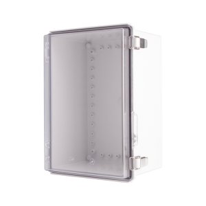 Plastic Enclosure, ABS gray body & PC clear cover, P type for molded hinge & stainless steel latch, W9.84 x L13.78 x D7.09" size, IP67