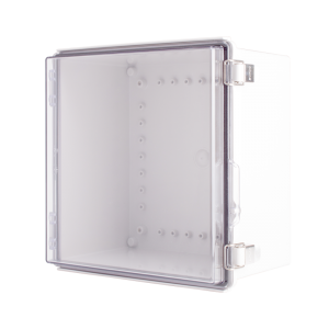 Plastic Enclosure, ABS gray body & PC clear cover, P type for molded hinge & stainless steel latch, W11.81 x L11.81 x D7.09" size, IP67