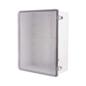 Plastic Enclosure, ABS gray body & PC clear cover, P type for molded hinge & stainless steel latch, W15.75 x L19.69 x D7.87" size, IP67