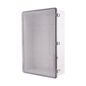 Plastic Enclosure, ABS gray body & PC clear cover, P type for molded hinge & stainless steel latch, W15.75 x L23.62 x D7.09" size, IP67