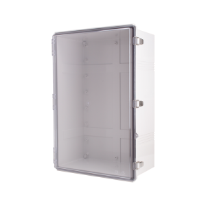 Plastic Enclosure, ABS gray body & PC clear cover, P type for molded hinge & stainless steel latch, W15.75 x L23.62 x D9.06" size, IP67