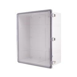 Plastic Enclosure, ABS gray body & PC clear cover, P type for molded hinge & stainless steel latch, W20.87 x L24.80 x D7.28" size, IP67