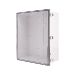 Plastic Enclosure, ABS gray body & PC clear cover, P type for molded hinge & stainless steel latch, W20.87 x L24.80 x D10.04" size, IP67
