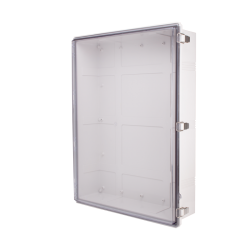 Plastic Enclosure, ABS gray body & PC clear cover, P type for molded hinge & stainless steel latch, W24.80 x L32.68 x D7.28" size, IP67