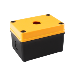 Switch Box, 22mm 1 switch holes, W80 x L110 x H70mm, Lift-Off Screw Cover, ABS, Yellow cover/Black body