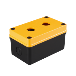 Switch Box, 22mm 2 switch holes, W80 x L130 x H70mm, Lift-Off Screw Cover, ABS, Yellow cover/Black body