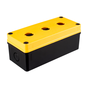 Switch Box, 22mm 3 switch holes, W80 x L180 x H70mm, Lift-Off Screw Cover, ABS, Yellow cover/Black body