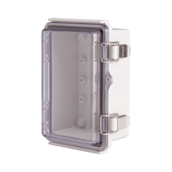Plastic Enclosure, PC gray body & PC clear cover, P type for molded hinge & stainless steel latch, W3.94 x L5.91 x D2.76" size, IP67 (UL)