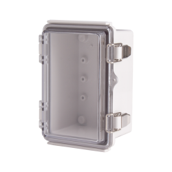 Plastic Enclosure, PC gray body & PC clear cover, P type for molded hinge & stainless steel latch, W3.94 x L5.91 x D3.35" size, IP67 (UL)