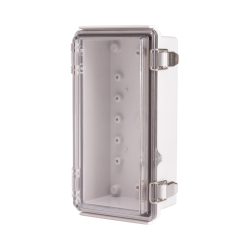 Plastic Enclosure, PC gray body & PC clear cover, P type for molded hinge & stainless steel latch, W4.33 x L8.27 x D2.95" size, IP67 (UL)