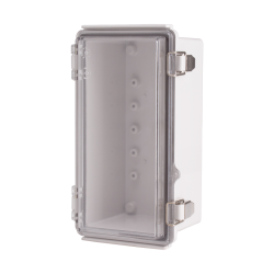 Plastic Enclosure, PC gray body & PC clear cover, P type for molded hinge & stainless steel latch, W4.33 x L8.27 x D3.94" size, IP67 (UL)