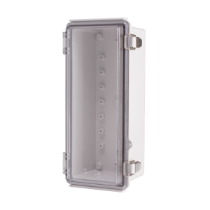 Plastic Enclosure, PC gray body & PC clear cover, P type for molded hinge & stainless steel latch, W4.33 x L10.24 x D3.94" size, IP67 (UL)