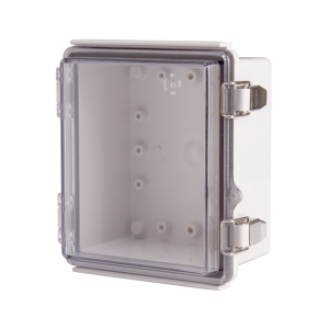 Plastic Enclosure, PC gray body & PC clear cover, P type for molded hinge & stainless steel latch, W5.12 x L5.91 x D3.35" size, IP67 (UL)