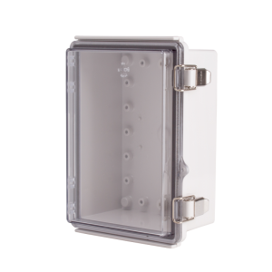 Plastic Enclosure, PC gray body & PC clear cover, P type for molded hinge & stainless steel latch, W5.12 x L7.09 x D3.35" size, IP67 (UL)