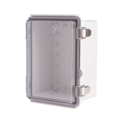 Plastic Enclosure, PC gray body & PC clear cover, P type for molded hinge & stainless steel latch, W5.12 x L7.09 x D3.94" size, IP67 (UL)