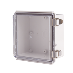 Plastic Enclosure, PC gray body & PC clear cover, P type for molded hinge & stainless steel latch, W5.91 x L5.91 x D3.54' size, IP67 (UL)