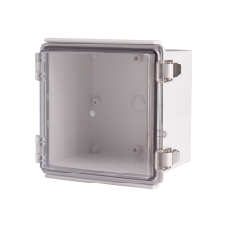 Plastic Enclosure, PC gray body & PC clear cover, P type for molded hinge & stainless steel latch, W5.91 x L5.91 x D4.72" size, IP67 (UL)