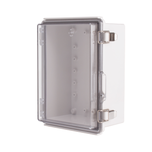 Plastic Enclosure, PC gray body & PC clear cover, P type for molded hinge & stainless steel latch, W6.30 x L8.27 x D3.94" size, IP67 (UL)