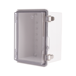 Plastic Enclosure, PC gray body & PC clear cover, P type for molded hinge & stainless steel latch, W6.30 x L8.27 x D5.12" size, IP67 (UL)