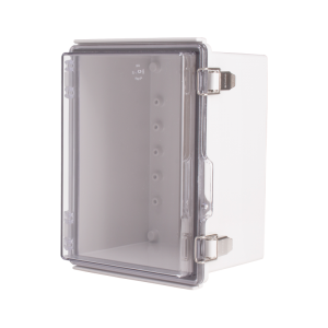 Plastic Enclosure, PC gray body & PC clear cover, P type for molded hinge & stainless steel latch, W6.30 x L8.27 x D5.12" size, IP67 (UL)