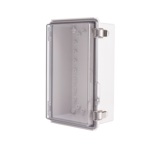 Plastic Enclosure, PC gray body & PC clear cover, P type for molded hinge & stainless steel latch, W6.30 x L10.24 x D3.94" size, IP67 (UL)