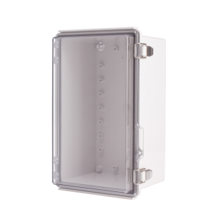 Plastic Enclosure, PC gray body & PC clear cover, P type for molded hinge & stainless steel latch, W6.30 x L10.24 x D5.12" size, IP67 (UL)