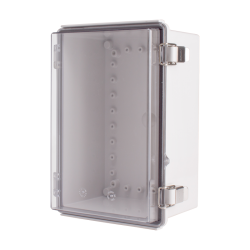 Plastic Enclosure, PC gray body & PC clear cover, P type for molded hinge & stainless steel latch, W7.48 x L11.02 x D5.51" size, IP67 (UL)