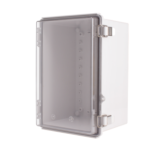 Plastic Enclosure, PC gray body & PC clear cover, P type for molded hinge & stainless steel latch, W7.87 x L11.81 x D7.09 size, IP67 (UL)