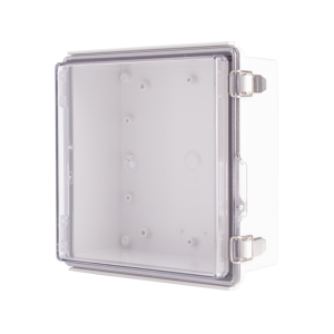 Plastic Enclosure, PC gray body & PC clear cover, P type for molded hinge & stainless steel latch, W8.27 x L8.27 x D3.94' size, IP67 (UL)