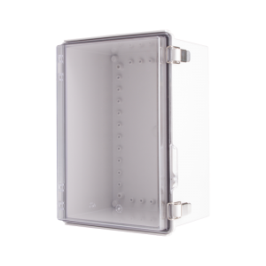 Plastic Enclosure, PC gray body & PC clear cover, P type for molded hinge & stainless steel latch, W9.84 x L13.78 x D7.09" size, IP67 (UL)