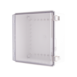 Plastic Enclosure, PC gray body & PC clear cover, P type for molded hinge & stainless steel latch, W11.81 x L11.81 x D5.91" size, IP67 (UL)